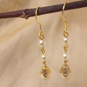 Hand Crafted Earrings, Vintage Pearlized & Gold Tone Drops with 18k hooks.